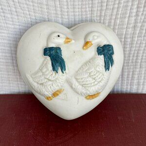 Vintage 1980's Granny Core Bisque Porcelain Goose Trinket Dish